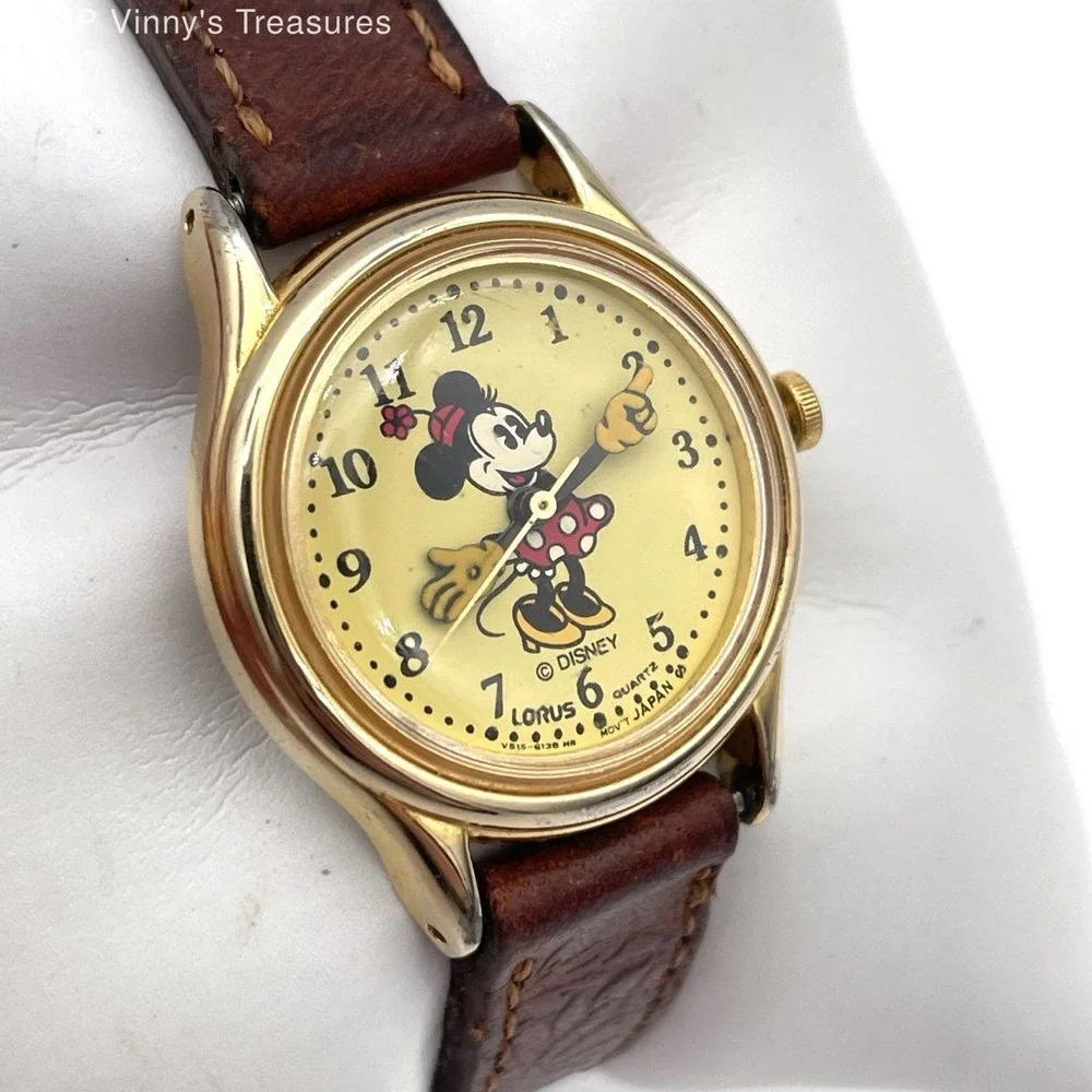Vintage 90s Lorus Disney Women's Minnie Mouse Gold Tone Quartz Watch V515-6080